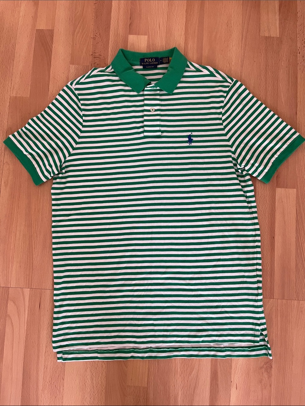 Polo Ralph Lauren Classic Fit Polo Striped Polo in Green & White Size Medium